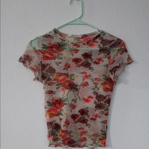 Mesh floral cropped t shirt